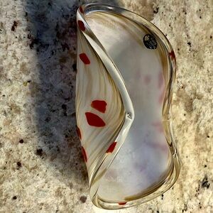 White Cristal hand blown folded glass bowl by Murano made in Italy brand new
